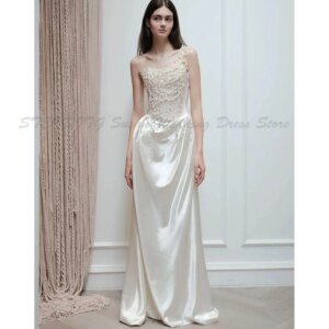 Elegant One Shoulder Sleeveless Pearls Evening Dresses Women Floor Length High Quality Straight Shine Banquet Party Prom Gowns
