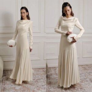 Customized  Temperament White Jersey Evening Dress High Quality Scoop Cap Sleeve Long Sleeves Zipper Back Homecoming Dr