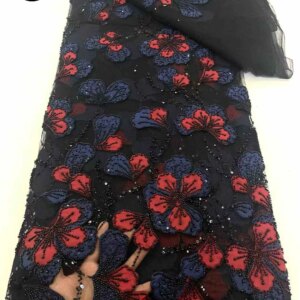 The Latest French Sequined Tulle Lace Fabric 2025 High-Quality 3D African Nigerian Beaded Net Lace Fabric Women’s Party Dress