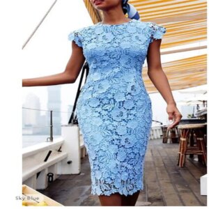 Sheath / Column Cocktail Dresses Elegant Dress Wedding Guest Cocktail Party Tea Length Short Sleeve Jewel Neck Lace with Lace