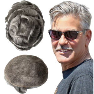 Mongolian Virgin Human Hair Hairpiece #1b80 Grey Unit 8×10 Swiss Lace Toupee for White Men