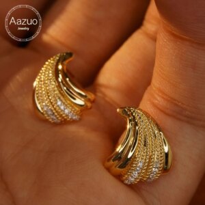 Aazuo 18K Solid Yellow Gold Real Diamonds 0.12ct Fairy Shell-shape Stud Earring Gifted For Women Advanced Wedding Party Au750