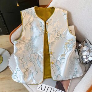 New Chinese style design feel vest women heavy industry embroidery jacquard waistcoat clip