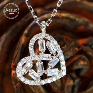 Aazuo Luxurydesign 18K whtie gold Real Diamond 0.22ct Love Heart Pendent With Chain Gifted For Women Luxury Party 18 Inch Au750