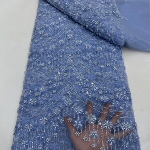 2025 African Sequins Lace French Heavy Beads Lace Fabric Fashion 5 Yards Embroidery Nigerian Lace Fabric For Wedding Dress