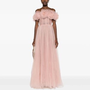 Tulle Evening Dress For Sexy Women Vestidos de festa Fashion A-Line Off The Shoulder Beauty Flowers Cocktail Prom Gown