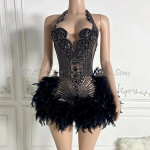Sexy Women Cocktail Birthday Formal Gowns Red Beaded High Quality Applique African Black Girls Short Prom Dresses Elegant