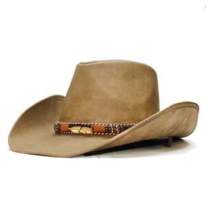 Four seasons men’s and women’s quality leather big brimmed country hat cowboy warm sunshade