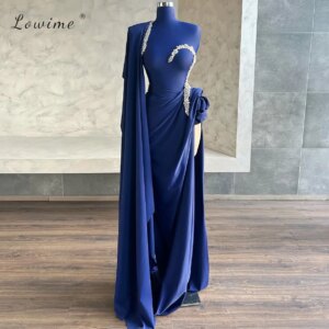 Elegant Dubai One-Shoulder Evening Party Gowns Vestidos De Festa Sexy Side Split Crystal Formal Prom Dress