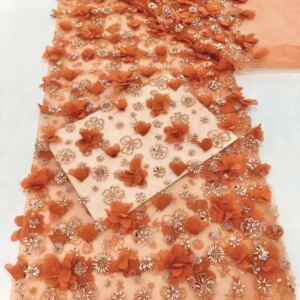 Fashion French Mesh 3D Flowers Embroidery Beaded Lace Fabric With Sequins African Nigerian Fabric For Wedding Dress