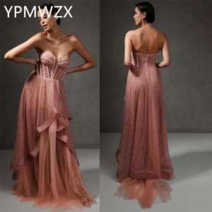 Customized Evening Dress Party Occasion Women Formal YPMWZX Strapless A-line Floor Length Skirts Fold Bespoke Dre