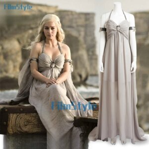 Daenerys Targaryen cosplay costume Halloween queen costume with Cape long white dress vintage gothic princess dress up costume