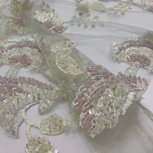 5 Yards Mesh Two-Tone Beaded Sequined Flower Embroidered Cloth Dress Wedding Fabric