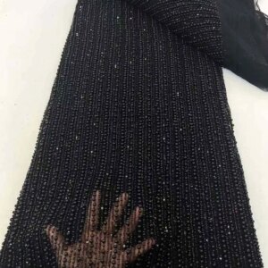 Handmade Heavy Beads and pearl Net Lace Sequins Laser Embroidery Fabric for Wedding or Evening Dress, Classical and Luxury XC