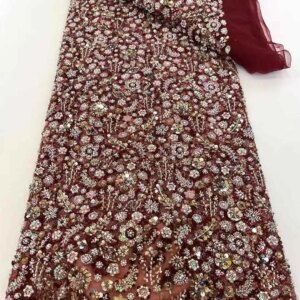 New Arrival Nigerian Heavy Beaded Lace Fabric High Quality Lace 2025 African Sequins Tulle Lace Fabric For Woman Evening Dresses