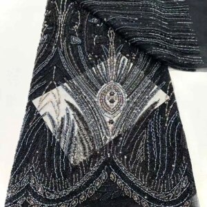 Luxury African Fashion Mesh Lace Fabric With Sequins Nigerian Lace Fabric French Tulle Beads Lace Fabric For 5yards Wedding