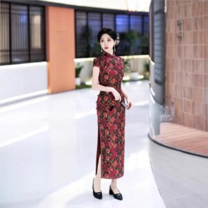 New cheongsam Chinese style elegant temperament long performance dress