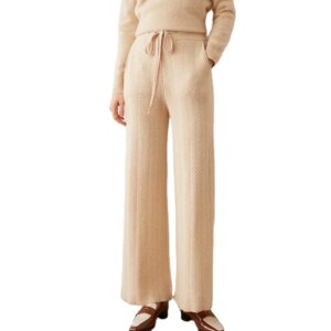 Fashion Casual High Waist Ribbed Wool Cashmere Pants Knit Cashmere Wide Leg Pants for Women Ladies