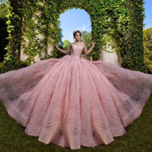 Customized Pink Off Shoulder Quinceanera Dress Lace crystal sequin applique Tull Lace 3D flower vestidos de 15 Quinceanera 