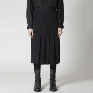 YOJI OOAK Japanese original triacetate black pleated skirt for men with design sense, button up mid length skirt for men