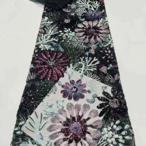 Africa Lace Fabric 5yards High Quality 2025 Nigerian Black Luxury Sequins Lace Embroidery Flower Lace Fabric For Sewing