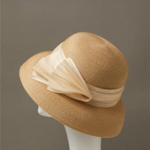 Summer hat lady fisherman basin wide vintage Heben-style elegant hemp shading face small holiday