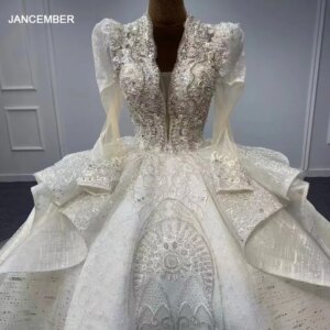 Jancember Romantic Brand New Wedding Gown For Bride Ball Gown Organza Chapel Train Wedding Dress Beading Pearls Suknia ślubna