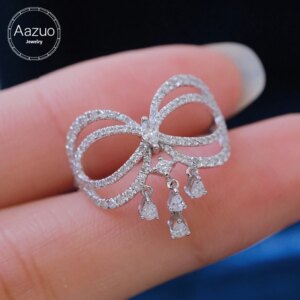 Aazuo Fine Jewelry 18K White Gold Real Diamonds 0.65ct Luxury Bowknot Ring Gift For Woman Deluxe Banquet Fashion Jewelry Au750