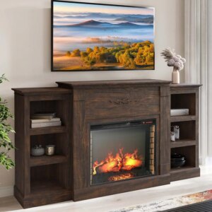 Modern 70″ Electric Fireplace Heater Mantel TV Stand & Media Entertainment Center for TVs up to 68″