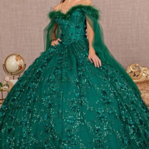 Blackish Green Shiny Princess Quinceanera Dresses Sequin Appliqued Flower Beads With Cape Tull Sweet 16 Dress Ball Gown Vestidos