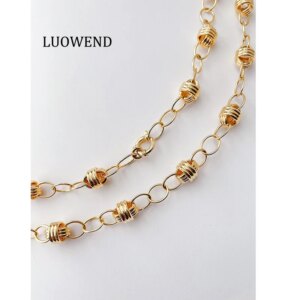 LUOWEND 100% 18K Yellow Gold Necklace European American Vintage Style Circular Design Necklace for Women Luxury Party Jewelry