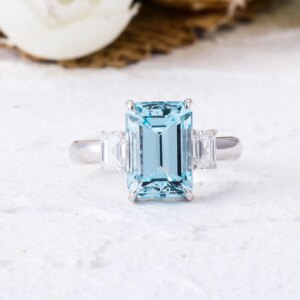 Provence custom 14K white gold emerald cut lab sapphire rings for women classic wedding diamond ring lab gemstones jewelry gift