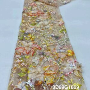 African 3D Lace Fabric 2024 High Quality French 3D Flower Sequins Embroidery Beaded Tulle Lace Fabric Nigerian For Party Dress