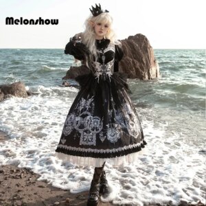 Melonshow Lolita Dry Bone Banquet Cosplay Costumes  Vintage Elegant Dress Cosplay Anime  Halloween  Party Women Dress