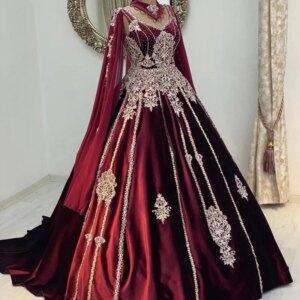 Burgundy Moroccan Caftan Formal Evening Dresses A-line Sweetheart Appliques Prom Dresses Arabic Party Dresses Customized