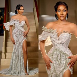 Elegant Evening Dresses Rhinestone Sequins Prom Dress Side Split Beaded One Shoulder Mermaid Party Gowns Vestidos De Noche