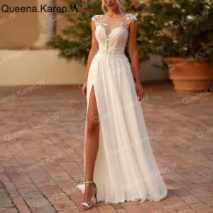 Elegant Boho A line Wedding Dress lace applique bride dress robe de mariee A line Wedding Bridal Gown