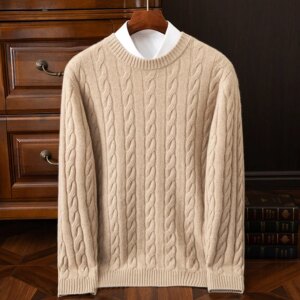 2024 new autumn and winter men’s 100% cashmere sweater, round neck, casual, fashionable, long sleeves