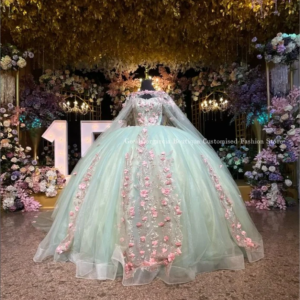 Delicate Princess Quinceanera Dresses Fairy Off Shoulder 3D Floral Applique Bone Trimmed Strap Shawl Custom vestidos mexicanos