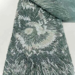 African Heavy Bead Lace Fabric 5 Yards High Quality Nigerian Sequins French Tulle For Wedding Party Material 2025 sewing