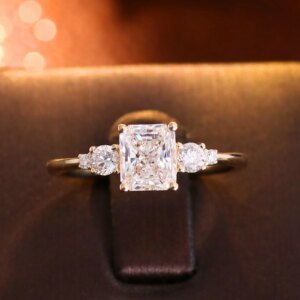 Provence 10K 14K 18K Solid Gold radiant D color Lab grown diamond rings Classic Three Stone Wedding engagement Rings customized