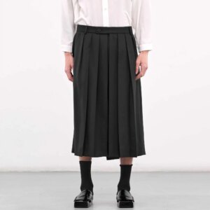 YOJI OOAK wool pleated half body skirt pants straight tube handsome black splicing nine point handsome pants men’s trend