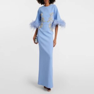 Epoch Sexy Women Luxury Evening Dress فساتين سهره سعوديه Elegant Crystal Feathers Straight Formal Cocktail Prom Gowns With Slit