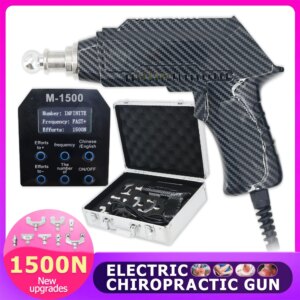 Portable 1500N Chiropractic Adjusting Tools Therapy Bck Pain Adjustable Intensity 8 Heads Body Relax Massage Electric Gun