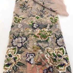 2025 High Quality African Nigerian Tulle Lace Fabric With Sequins Beaded Embroidery French Tulle Lace Fabric Wedding Party Dress
