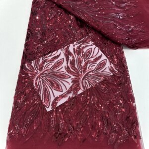 Luxury African Sequins Beaded Lace Fabric 2025 High Quality Wine Nigerian Wedding Bridal Embroidery French Tulle Sewing