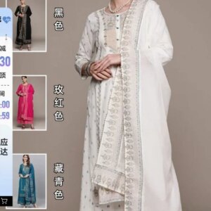 Indian Apparel Women’s Ethnic Set 3-Piece Cotton Printed White Indian Traditional Dress Cotton Dress Suit Pakistani Clothing