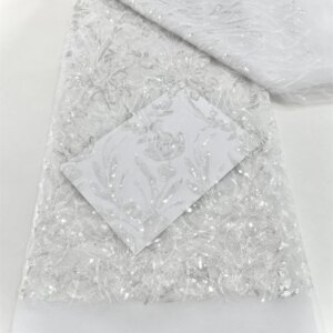 African lace Fabric 2025 High Quality Lace Sequins Embroidery French Beaded Tulle Laces For Nigerian Wedding Dresses