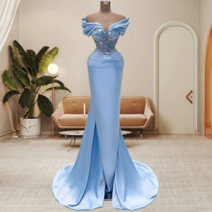 Elegance Sky Blue Off The Shoulder Mermaid Evening Dress Sequins Prom Dress 2025 Saudi Arabia Side Split Party Dress Customized