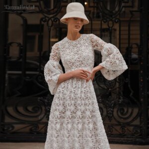 Half Sleeve Unique Lace A Line Wedding Dresses ,O-Neck Elegant Muslim Bridal Gowns DW977